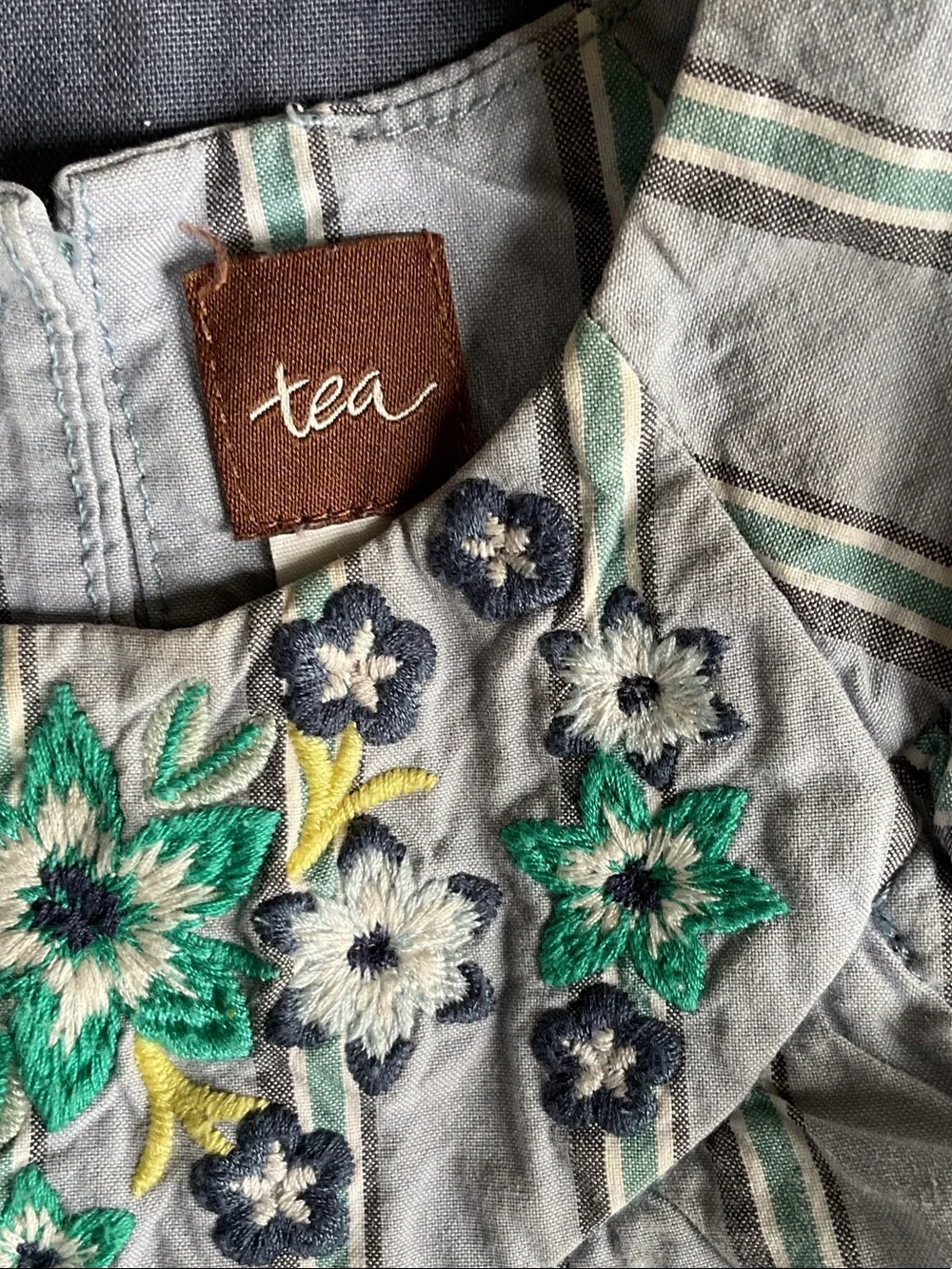 Tea Collection Green-Striped Embroidered Dress with Matching Bloomers